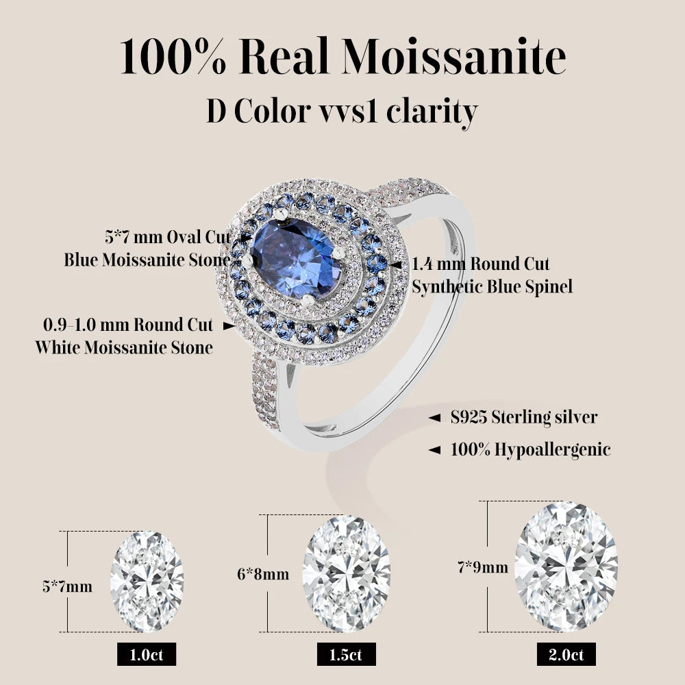 Blue Moissanite Women Rings Oval Cut 1.0CT KIMJ