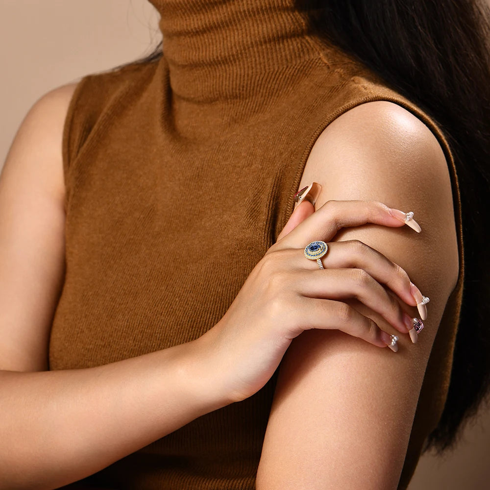 Blue Moissanite Women Rings Oval Cut 1.0CT KIMJ